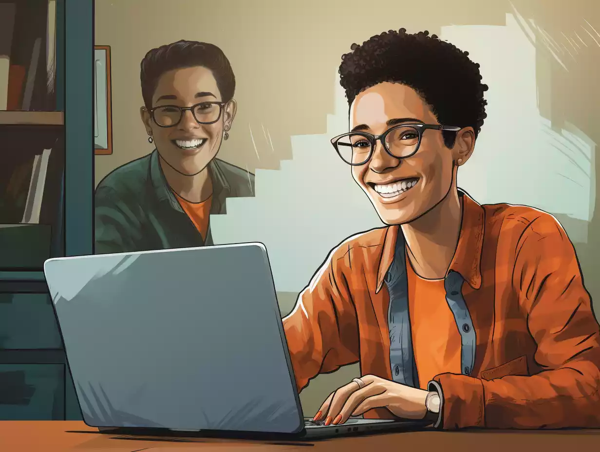 an illustration of a person on a video conferencing call on the laptop