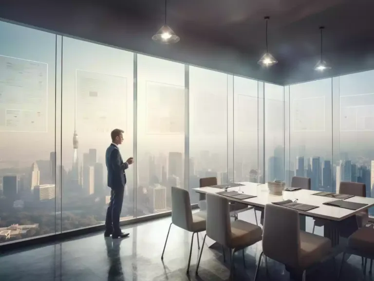 a man in an empty meeting room